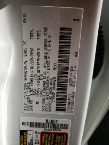 5TFUY5F11MX048241 - 2021 TOYOTA TUNDRA DOUBLE CAB SR/SR5 WHITE photo 12