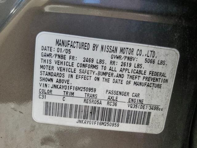 JNKAY01F16M250959 - 2006 INFINITI M35 BASE GRAY photo 13