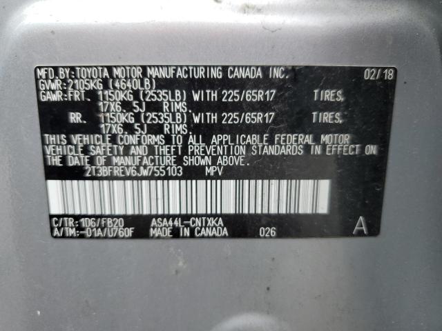 2T3BFREV6JW755103 - 2018 TOYOTA RAV4 LE ვერცხლისფერი ფოტო 13