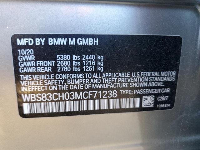 WBS83CH03MCF71238 - 2021 BMW M5 GRAY photo 10
