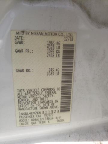 1N4BL4EV2KN311923 - 2019 NISSAN ALTIMA SL თეთრი ფოტო 12