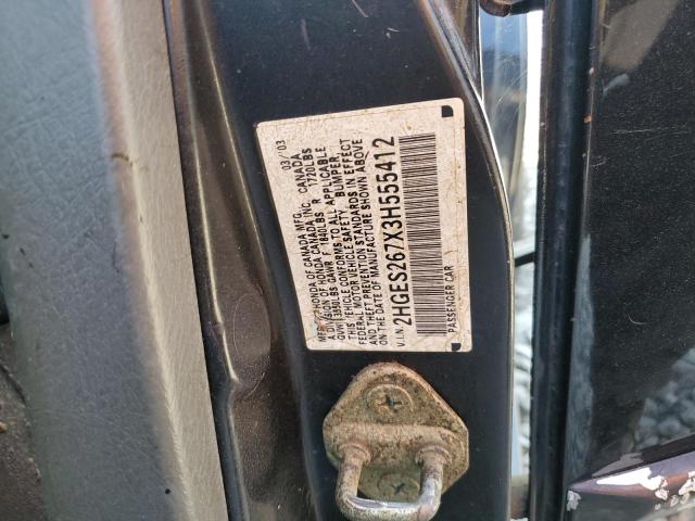 2HGES267X3H555412 - 2003 HONDA CIVIC EX BLACK photo 12