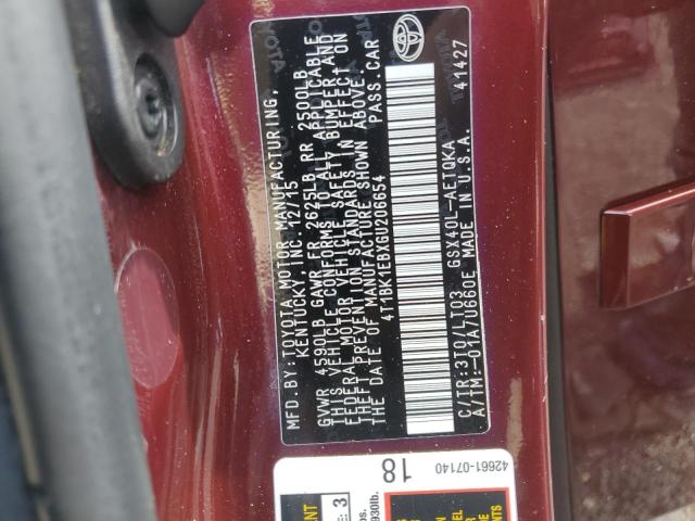 4T1BK1EBXGU206654 - 2016 TOYOTA AVALON XLE BURGUNDY photo 12