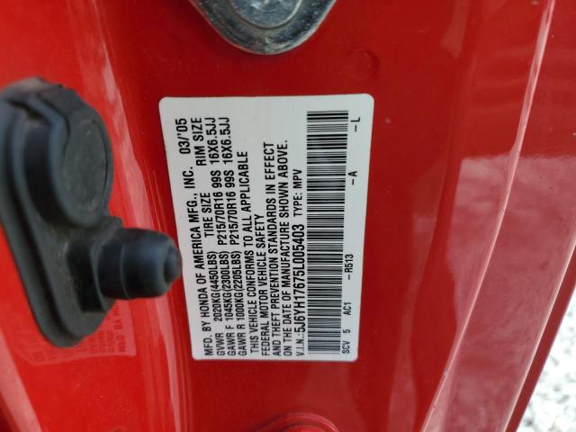 5J6YH17675L005403 - 2005 HONDA ELEMENT EX RED photo 13