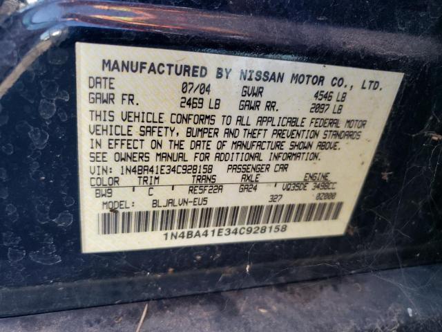 1N4BA41E34C928158 - 2004 NISSAN MAXIMA SE BLUE photo 12