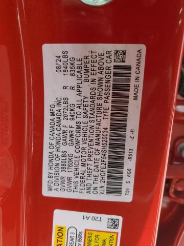 2HGFE2F54SH520034 - 2025 HONDA CIVIC SPORT წითელი ფოტო 12