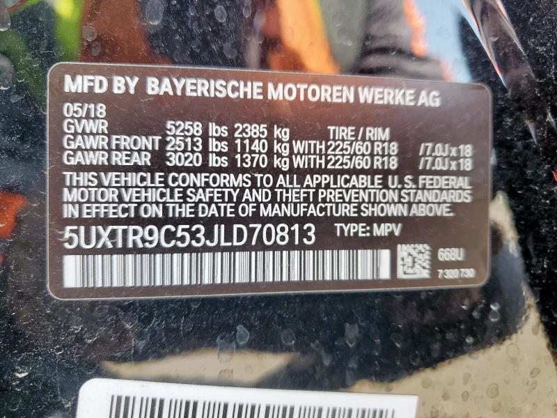 5UXTR9C53JLD70813 - 2018 BMW X3 XDRIVE30I BLACK photo 12