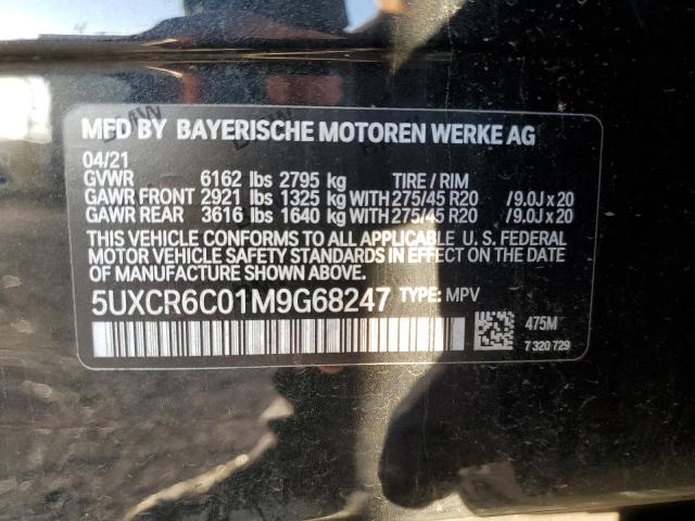 5UXCR6C01M9G68247 - 2021 BMW X5 XDRIVE40I BLACK photo 10