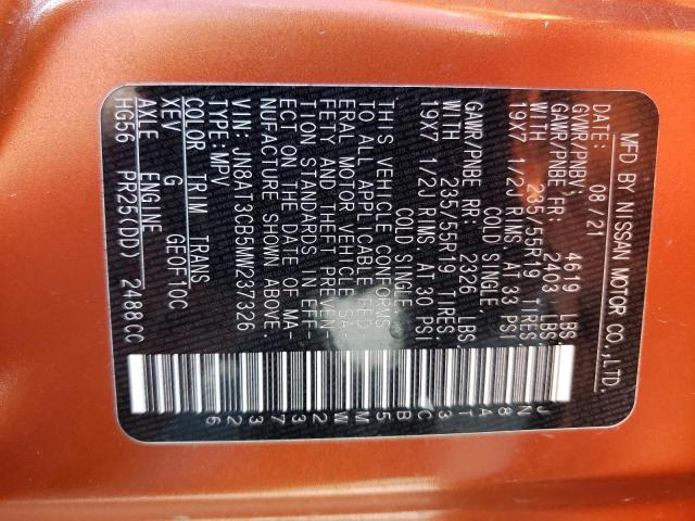 JN8AT3CB5MW237326 - 2021 NISSAN ROGUE SL ORANGE photo 14