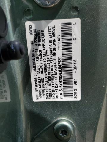 5J6YH28543L042935 - 2003 HONDA ELEMENT EX Yaşıl foto 12