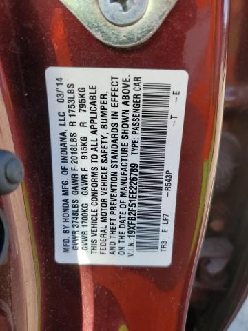 19XFB2F51EE226789 - 2014 HONDA CIVIC LX Bordo foto 12