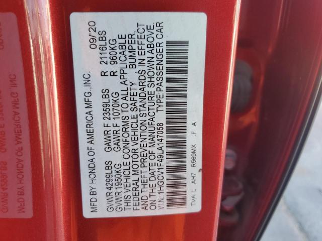 1HGCV1F49LA147058 - 2020 HONDA ACCORD EX RED photo 12