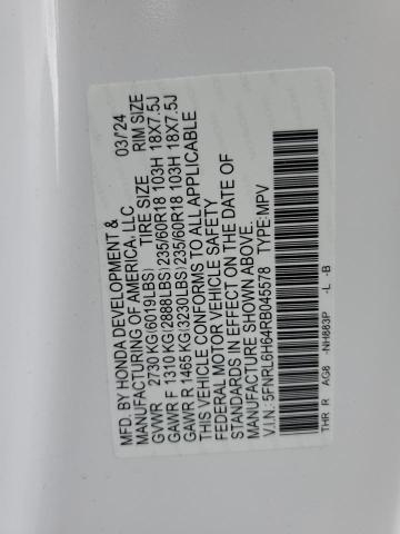 5FNRL6H64RB045578 - 2024 HONDA ODYSSEY EXL WHITE photo 14