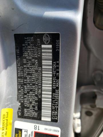 4T1BK1EB2DU033790 - 2013 TOYOTA AVALON BASE 银色 照片 12