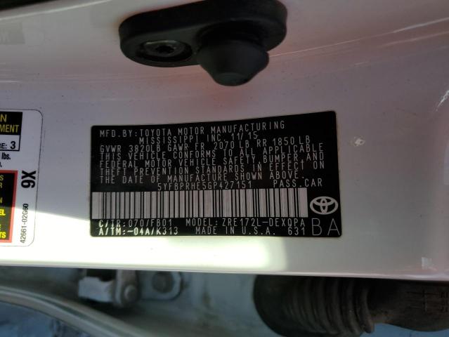 5YFBPRHE5GP427151 - 2016 TOYOTA COROLLA ECO WHITE photo 12