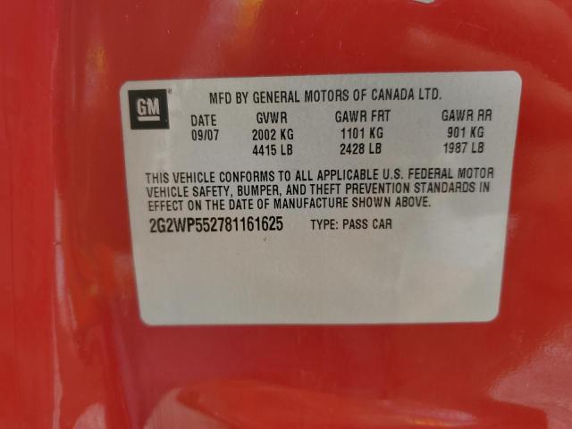 2G2WP552781161625 - 2008 PONTIAC GRAND PRIX 红色 照片 12