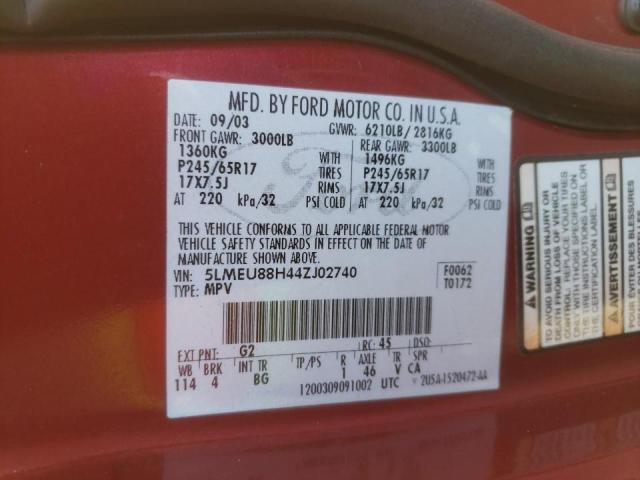 5LMEU88H44ZJ02740 - 2004 LINCOLN AVIATOR 栗色 照片 10