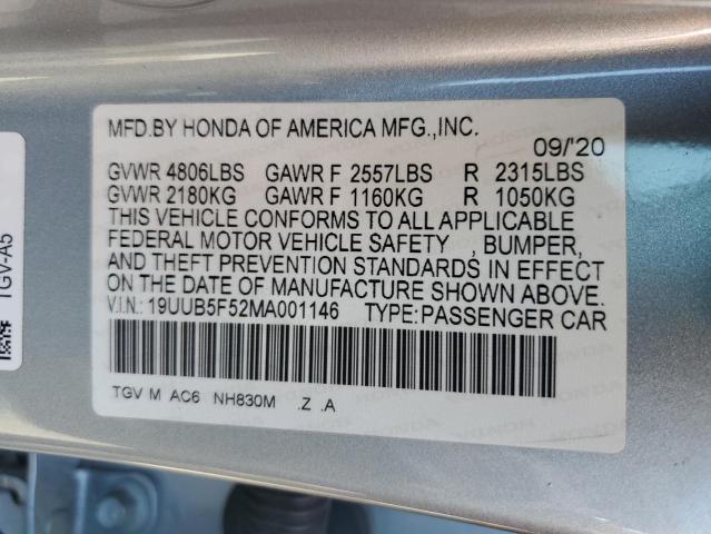 19UUB5F52MA001146 - 2021 ACURA TLX TECH A SILVER photo 13