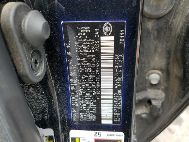 4T1B11HK7KU798537 - 2019 TOYOTA CAMRY L BLACK photo 12