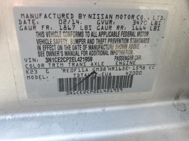 3N1CE2CP2EL421959 - 2014 NISSAN VERSA NOTE S GRAY photo 12