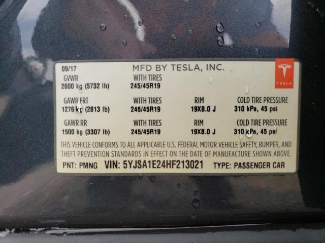 5YJSA1E24HF213021 - 2017 TESLA MODEL S Сірий фото 12