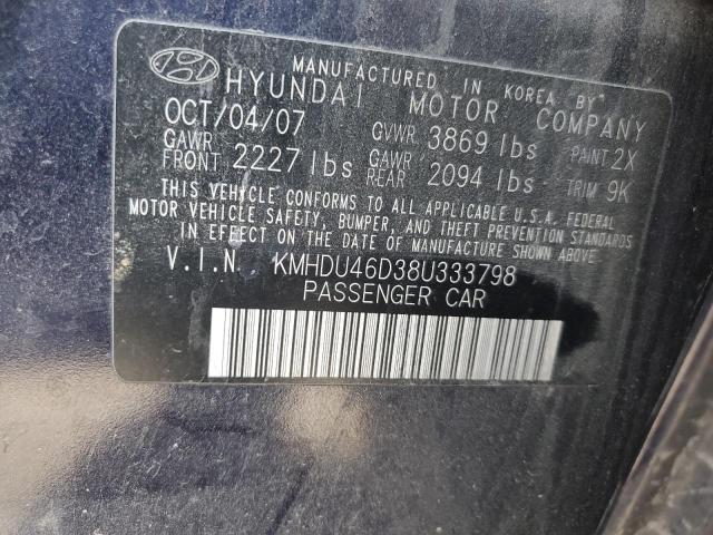 KMHDU46D38U333798 - 2008 HYUNDAI ELANTRA GLS BLUE photo 12