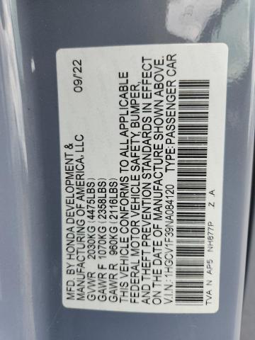 1HGCV1F39NA084120 - 2022 HONDA ACCORD SPORT 蓝色 照片 12