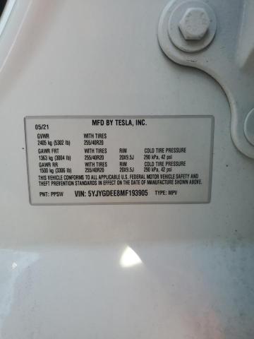 5YJYGDEE8MF193905 - 2021 TESLA MODEL Y Белый фото 12