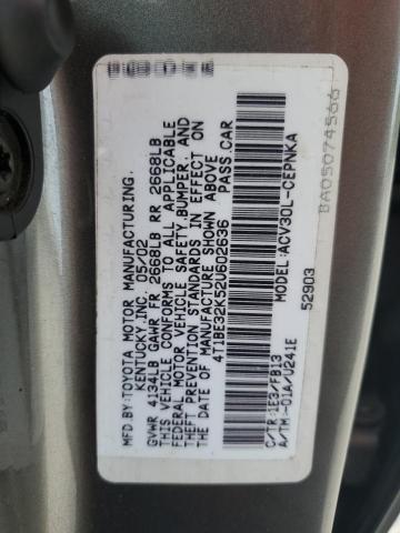 4T1BE32K52U602636 - 2002 TOYOTA CAMRY LE GRAY photo 12