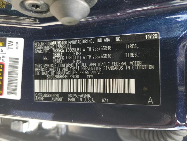 5TDGZRBH6MS072030 - 2021 TOYOTA HIGHLANDER XLE Синій фото 13