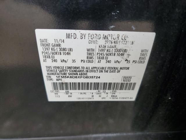 1FM5K8D8XFGB35724 - 2015 FORD EXPLORER XLT BLACK photo 13