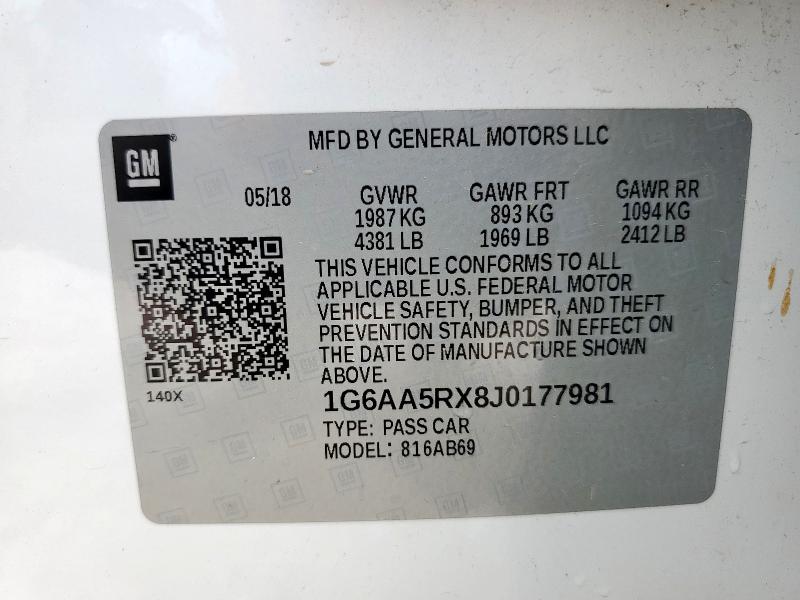 1G6AA5RX8J0177981 - 2018 CADILLAC ATS أبيض صورة 13