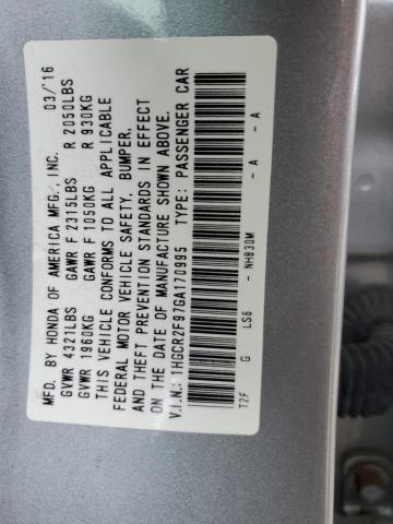 1HGCR2F97GA170995 - 2016 HONDA ACCORD EXL SILVER photo 13