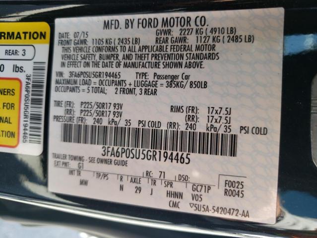 3FA6P0SU5GR194465 - 2016 FORD FUSION TITANIUM PHEV BLACK photo 12