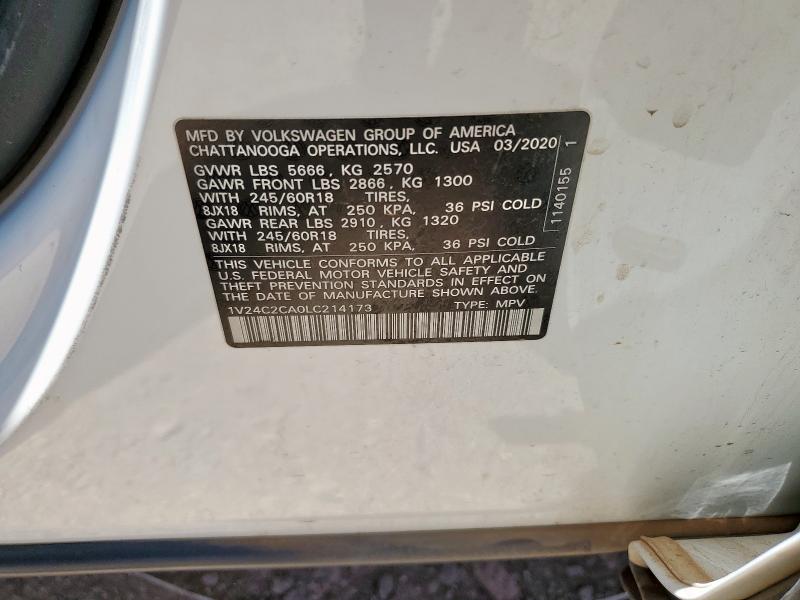 1V24C2CA0LC214173 - 2020 VOLKSWAGEN ATLAS CROS SE WHITE photo 13