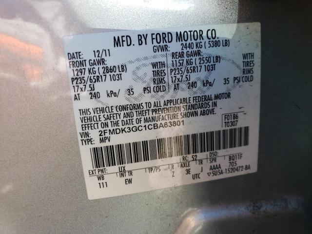 2FMDK3GC1CBA63801 - 2012 FORD EDGE SE SILVER photo 13