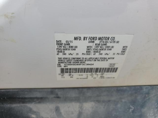 1FM5K8D89FGC38424 - 2015 FORD EXPLORER XLT WHITE photo 14