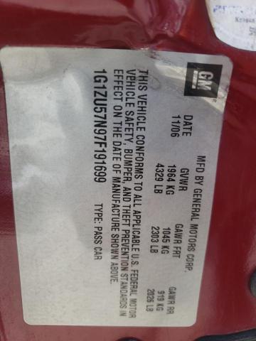 1G1ZU57N97F191699 - 2007 CHEVROLET MALIBU LTZ ბურგუნდია ფოტო 12