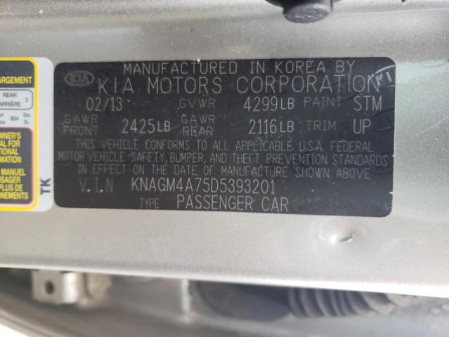 KNAGM4A75D5393201 - 2013 KIA OPTIMA LX SILVER photo 13