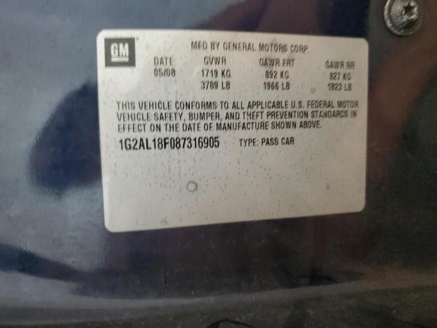 1G2AL18F087316905 - 2008 PONTIAC G5 Mavi fotoğraf 12