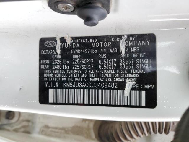 KM8JU3AC0CU409482 - 2012 HYUNDAI TUCSON WHITE photo 10