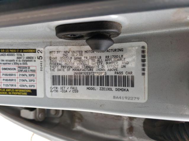 1NXBR32E97Z832895 - 2007 TOYOTA COROLLA CE SILVER photo 12