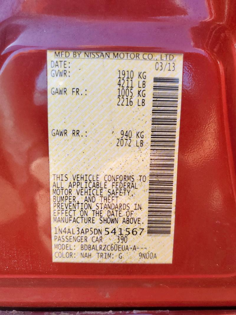 1N4AL3AP5DN541567 - 2013 NISSAN ALTIMA 2.5 MAROON photo 13