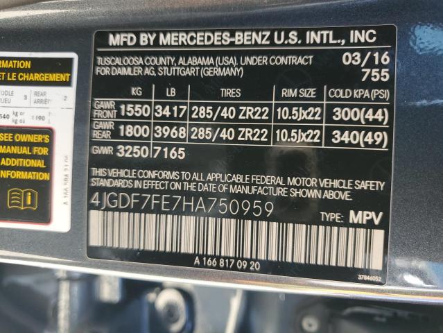 4JGDF7FE7HA750959 - 2017 MERCEDES-BENZ GLS 63 AMG 4MATIC GRAY photo 13