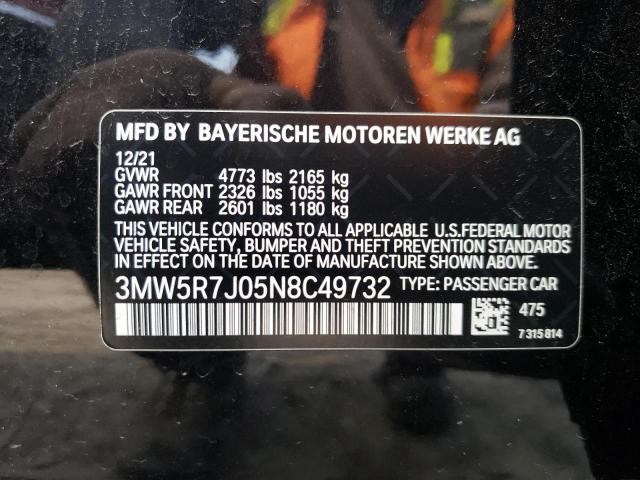 3MW5R7J05N8C49732 - 2022 BMW 330XI Noir photo 12