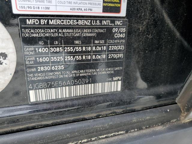 4JGBB75E56A050391 - 2006 MERCEDES-BENZ ML 500 BLACK photo 13