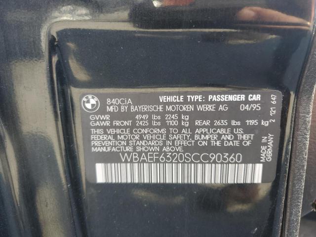 WBAEF6320SCC90360 - 1995 BMW 840 CI AUTOMATIC BLACK photo 12
