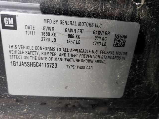 1G1JA5SH5C4115720 - 2012 CHEVROLET SONIC LS შავი ფოტო 12