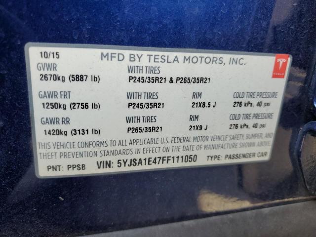 5YJSA1E47FF111050 - 2015 TESLA MODEL S Կապույտ լուսանկար 12