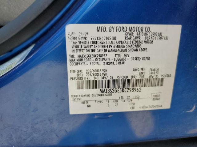 MAJ3S2GE5KC298962 - 2019 FORD ECOSPORT SE BLUE photo 14